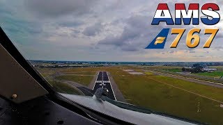 COCKPITview Boeing 767 Takeoff Amsterdam Schiphol [upl. by Sekoorb218]