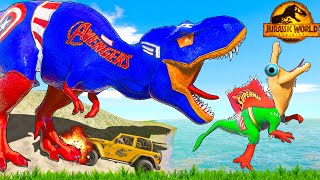 One Spiderman TRex vs Other Big Colorful Dinosaurs in Jurassic World IRex vs TRex Dino Fight [upl. by Sitarski681]