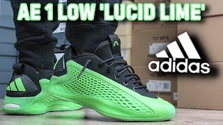 Adidas AE 1 Low Lucid Lime Sneaker Review amp On Feet Anthony Edwards Shoes [upl. by Eila]