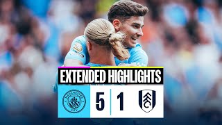 EXTENDED HIGHLIGHTS  Man City 51 Fulham  Haaland nets 7th City hattrick [upl. by Nospmis]