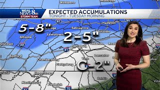 Monday update Hourbyhour snow projections for SouthCentral Pennsylvania [upl. by Melvina]