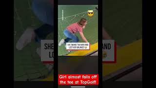 Girl almost falls off golf tee at topgolf is hilarious golf funnyvideos trendingshorts [upl. by Danby]