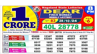 NAGALAND Lottery SAMBAD DEAR EVENING 8 PM RESULT TODAY 28102024 STATE DEAR LOTTER [upl. by Prussian]