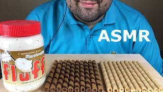 ASMR MARSHMALLOW FLUFF WAFER ROLLS CHOCOLATE amp VANILLA CREAM Crunch Eating Sounds Mukbang [upl. by Cece942]