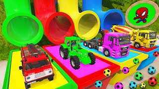 Funny Cars vs Mini Tractor Transporting Monster Truck  Cars vs Deep Water  BeamNG Drive [upl. by Yearwood]