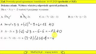 Zadanie 23 Wartość wyrażenia Powtórka przed egzaminem ósmoklasisty 16032020 pochodzi z CKE [upl. by Durno48]