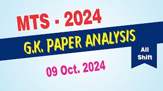 SSC MTS 09 oct 2024 All Shift GK Analysis  09 oct 2024 [upl. by Quiteria]