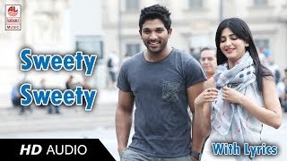 Race Gurram Songs  Sweety Song Lyric  Allu Arjun Shruti hassan SS Thaman [upl. by Etteniotna]