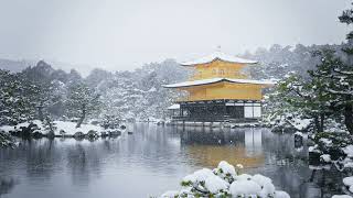 4K Japanese Temple Pond Snowing Weather Stock Video Free [upl. by Enirehs]