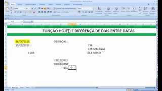 Função HOJE Diferença entre datas Contar quantidade tempo em dias semanas meses anos Excel [upl. by Eicul]