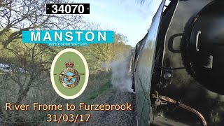 34070 Manston Front Window on the Swanage Extension [upl. by Hodgson]