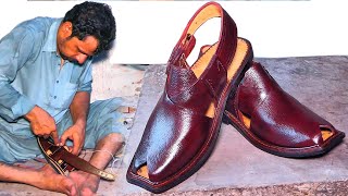 How to Make Men Leather Sandals  Making footwear for men [upl. by Attiuqehs]