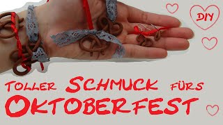 DIY Oktoberfest Schmuck selber machen  do it yourself Brezel Anhänger aus Fimo [upl. by Horvitz924]