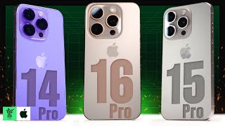 So sánh iPhone 16 Pro  iPhone 15 Pro  iPhone 14 Pro Khác biệt lớn ở pin và nhiệt độ [upl. by Yrevi]