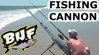 BEACH FISHING CANNON BAIT CASTER 300 YARD CASTING OFFSHORE 6 FOOT SHARKS BUNKER UP FISHING [upl. by Zerimar391]