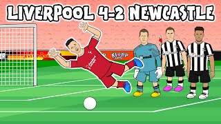 JOTA FOUL or DIVE Liverpool 42 Newcastle United Goals Highlights Salah Gakpo Jones 2023 [upl. by Standice]