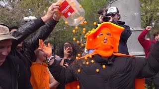 Hundreds Flock to Watch Cheese Ball Man Eat Tub of Cheese Balls at Union Square  NYC [upl. by Aikmat]