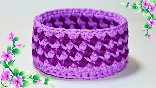 МК Корзина крючком из трикотажной пряжи Basket crochet DIY [upl. by Dun]