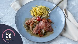 Roodbaarsfilet in een jasje van Parmaham met venkelsalade  Klaar in 20 minuten [upl. by Mauro]