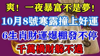 爽！一夜暴富不是夢！10月8號寒露撞上好運！6生肖財運爆棚發不停！千萬橫財躲不過！運勢 風水 佛教 生肖 发财 横财 【佛之緣】 [upl. by Eserrehs]