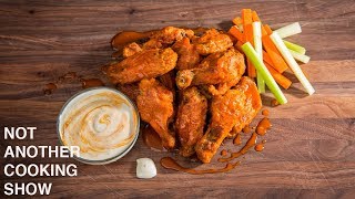 CRISPY OVEN BAKED BUFFALO CHICKEN WINGS WITH HOMEMADE BLUE CHEESE DRESSING [upl. by Binnings404]