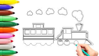 Train Easy Drawing Colouring amp Painting for Kids Toddlers [upl. by Hooge]