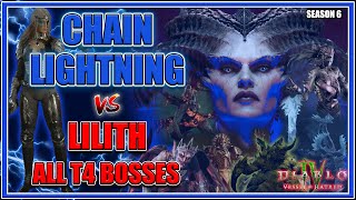 Best Chain Lightning Sorcerer vs Lilith amp All T4 Tormented Bosses  Season 6 Diablo 4 [upl. by Englebert502]