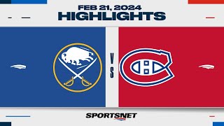 NHL Highlights  Sabres vs Canadiens  February 21 2024 [upl. by Ennagem]