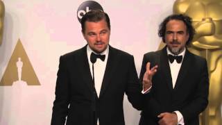 The Revenant Leonardo DiCaprio and Alejandro G Iñárritu Oscars Backstage Interview 2016 [upl. by Shepard]