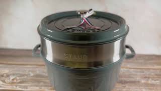 STAUB 26cm Round Cast Iron Cocotte With Steamer Insert Graphite Grey [upl. by Aynna]