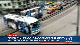 Existe un aumento en el número de accidentes de tránsito que involucran buses urbanos en Guayaquil [upl. by Ellerahs724]