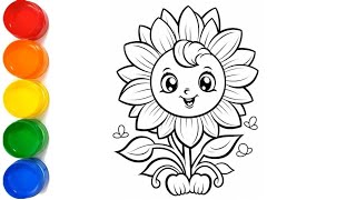 Flower drawing ll How to draw sunflower step by step ll Easy sunflower drawing for kids [upl. by Annatsirhc]