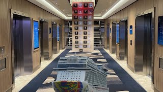 2019 Kone Marine elevators on the Norwegian Encore Cruise Ship SQUARE BUTTONS [upl. by Schlesinger]