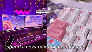 cozy gaming vlog ☁️ new pink gaming desk setup akko keyboard aesthetic amp productive [upl. by Art]