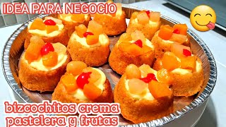 COMO HACER BIZCOCHITOS RELLENO DE CREMA PASTELERA Y FRUTAS EN ALMÍBAR FÁCIL IDEAL PARA NEGOCIO [upl. by Giarg]