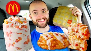 Trying McDonald’s NEW Strawberry Shortcake McFlurry  Popeyes Strawberry Biscuits Review [upl. by Rhu815]