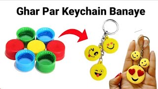 How to make keychain with pencil Homemade keychain Diy Diy keychain from waste bottle cap diy 🦋✨🌈 [upl. by Hoopen162]