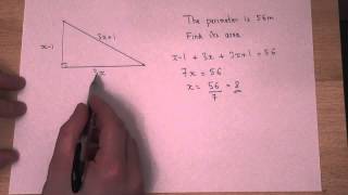 Algebra and Triangles  solving equations linked to perimeter and area [upl. by Elleb]