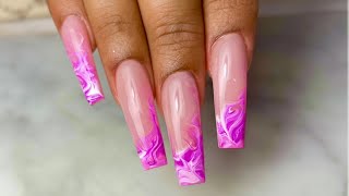 HOW TO Pink Marble Nails  Trying Blooming Gel For The FIRST TIME [upl. by Noll]