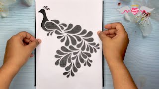 Simple Stencil Painting  Peacock Canvas Painting  How to cut stencil [upl. by Wilhelmine556]