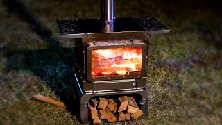 Camping Wood Stove Unboxing and First Burn  POMOLY Lumberjack Fastfold Titanium Tent Stove [upl. by Kerry]