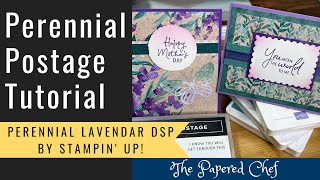 Perennial Postage amp Perennial Lavender DSP Cards by Stampin’ Up  Card on Blue  January Card Club [upl. by Carola544]