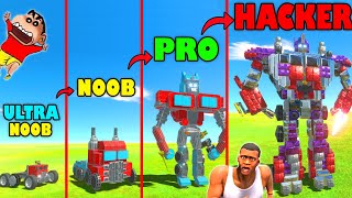 UPGRADING ULTRA NOOB OPTIMUS PRIME into HACKER in NOOB vs PRO vs HACKER Animal Rev Battle Shinchan [upl. by Ridan]