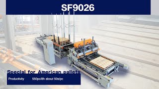 SF9026 Saifan Stringer Wood Pallet Nailing Machine with Stacker woodpalletmachine woodworking [upl. by Tterrab]