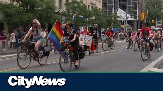 Thousands rally for Dyke March in Toronto [upl. by Notned571]