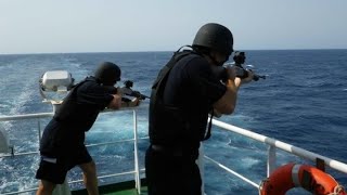 Unmanned Pirate Boat Attack on Merchant shipmerchantnavy pirates somalia indianoceancontainer [upl. by Inirt455]