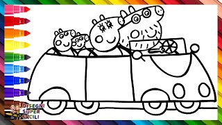 Disegnare e Colorare Peppa Pig e la Sua Famiglia in Auto 🐷🐷🐷🐷🚗🌈 Disegni per Bambini [upl. by Everson]