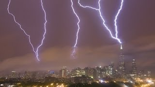 Chicago skyscraper lightning barrage timelapse  June 30 2014 [upl. by Brenna954]