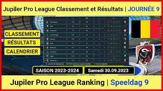 Classement Championnat Belge 20232024 Jupiler Pro League Journée 9  30 Septembre 2023 [upl. by Wilt]