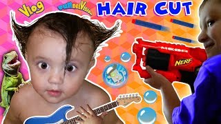 Shawns 1st Haircut ♪ FUNNY FAILS  Rock N Roll Baby FUNnel Vlog [upl. by Inimak]